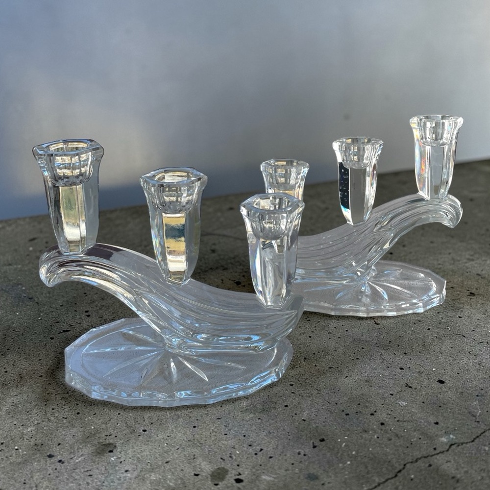 Buder Bleikristall Candelabras, set of 2, graceful 3 arm wave, crystal, vintage - Picture 2 of 5